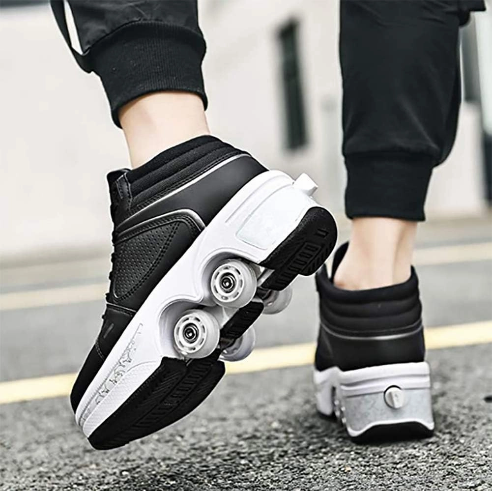 Double deform Wheel Automatic Walking Shoes Male and Female Skating Shoes Adult Children's Roller Shoes 2 in 1 Removable Pulley Skate Shoes