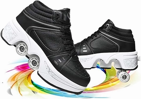Double deform Wheel Automatic Walking Shoes Male and Female Skating Shoes Adult Children's Roller Shoes 2 in 1 Removable Pulley Skate Shoes