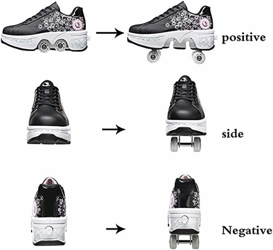 Double deform Wheel Automatic Walking Shoes Male and Female Skating Shoes Adult Children's Roller Shoes 2 in 1 Removable Pulley Skate Shoes