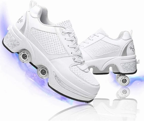 Double deform Wheel Automatic Walking Shoes Male and Female Skating Shoes Adult Children's Roller Shoes 2 in 1 Removable Pulley Skate Shoes
