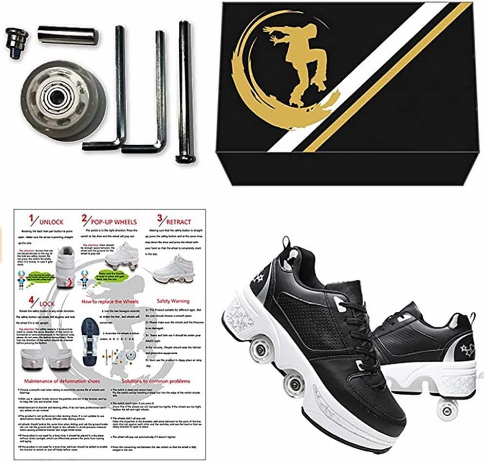 Double deform Wheel Automatic Walking Shoes Male and Female Skating Shoes Adult Children's Roller Shoes 2 in 1 Removable Pulley Skate Shoes