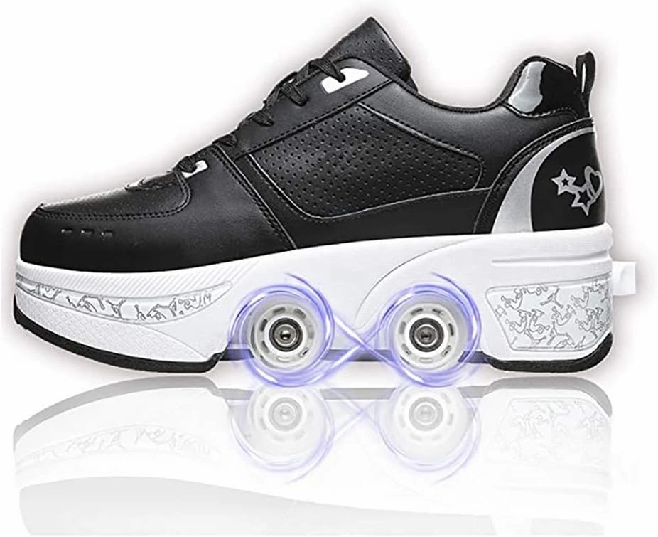 Double deform Wheel Automatic Walking Shoes Male and Female Skating Shoes Adult Children's Roller Shoes 2 in 1 Removable Pulley Skate Shoes