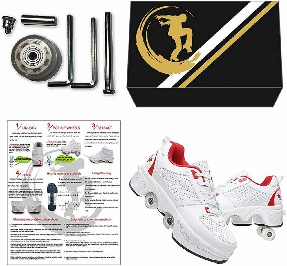 Double deform Wheel Automatic Walking Shoes Male and Female Skating Shoes Adult Children's Roller Shoes 2 in 1 Removable Pulley Skate Shoes
