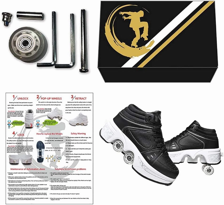 Double deform Wheel Automatic Walking Shoes Male and Female Skating Shoes Adult Children's Roller Shoes 2 in 1 Removable Pulley Skate Shoes