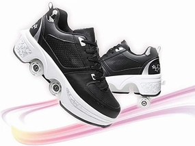 Double deform Wheel Automatic Walking Shoes Male and Female Skating Shoes Adult Children's Roller Shoes 2 in 1 Removable Pulley Skate Shoes