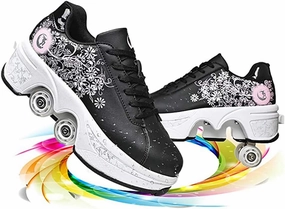 Double deform Wheel Automatic Walking Shoes Male and Female Skating Shoes Adult Children's Roller Shoes 2 in 1 Removable Pulley Skate Shoes