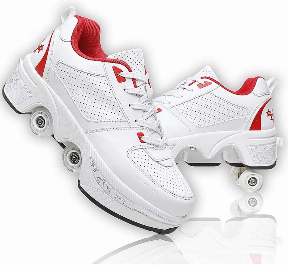 Double deform Wheel Automatic Walking Shoes Male and Female Skating Shoes Adult Children's Roller Shoes 2 in 1 Removable Pulley Skate Shoes