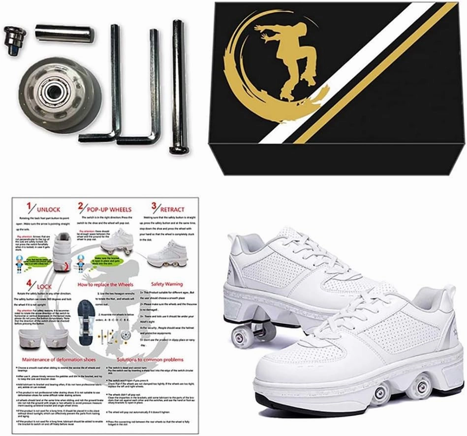 Double deform Wheel Automatic Walking Shoes Male and Female Skating Shoes Adult Children's Roller Shoes 2 in 1 Removable Pulley Skate Shoes