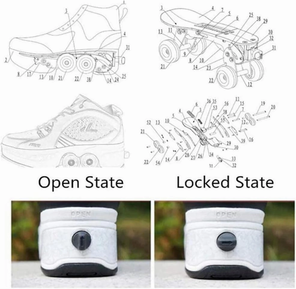 Double-Row Deform Wheel Automatic Walking Shoes Invisible Deformation Roller Skate Male and Female Skating Shoes 2 in 1 Removable Pulley Skate Shoes Recreation Sneakers