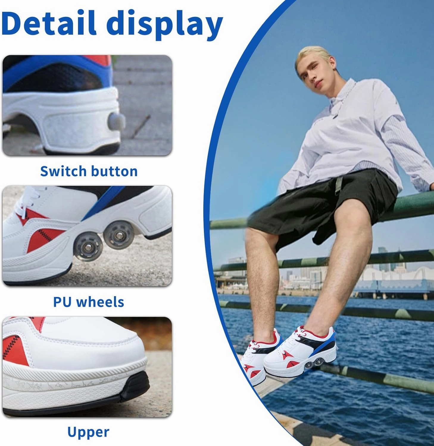 Double-Row Deform Wheel Automatic Walking Shoes Invisible Deformation Roller Skate Male and Female Skating Shoes 2 in 1 Removable Pulley Skate Shoes Recreation Sneakers