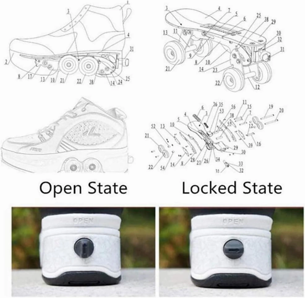 Double-Row Deform Wheel Automatic Walking Shoes Invisible Deformation Roller Skate Male and Female Skating Shoes 2 in 1 Removable Pulley Skate Shoes Recreation Sneakers