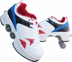 Double-Row Deform Wheel Automatic Walking Shoes Invisible Deformation Roller Skate Male and Female Skating Shoes 2 in 1 Removable Pulley Skate Shoes Recreation Sneakers