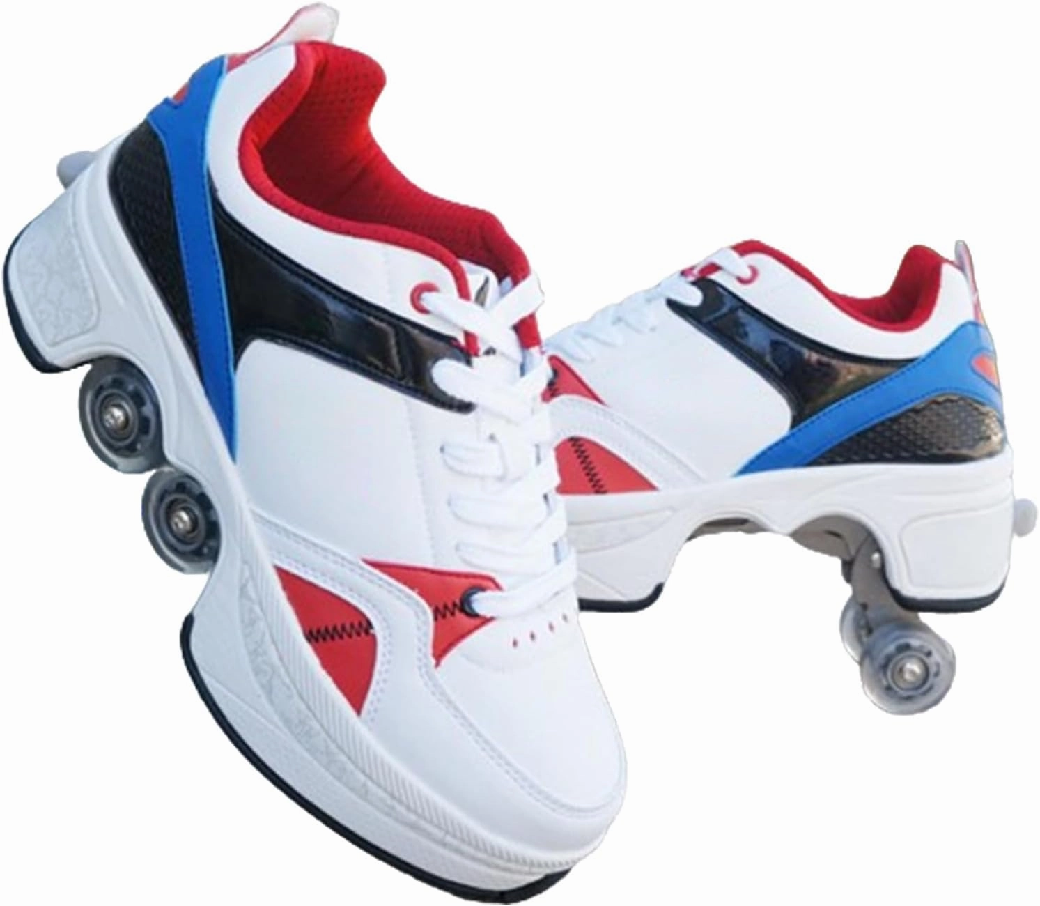 Double-Row Deform Wheel Automatic Walking Shoes Invisible Deformation Roller Skate Male and Female Skating Shoes 2 in 1 Removable Pulley Skate Shoes Recreation Sneakers