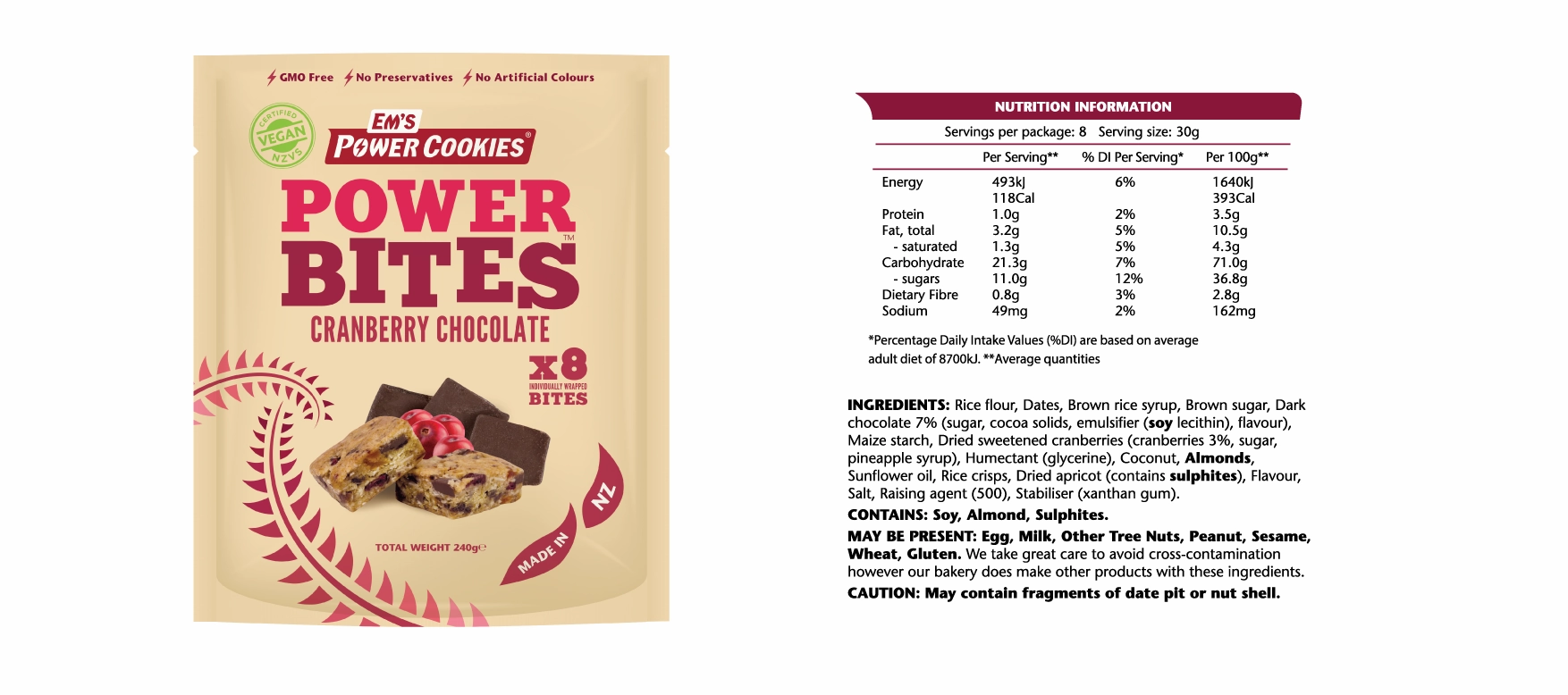 Em's Power Bites - 240g - 8 Pack