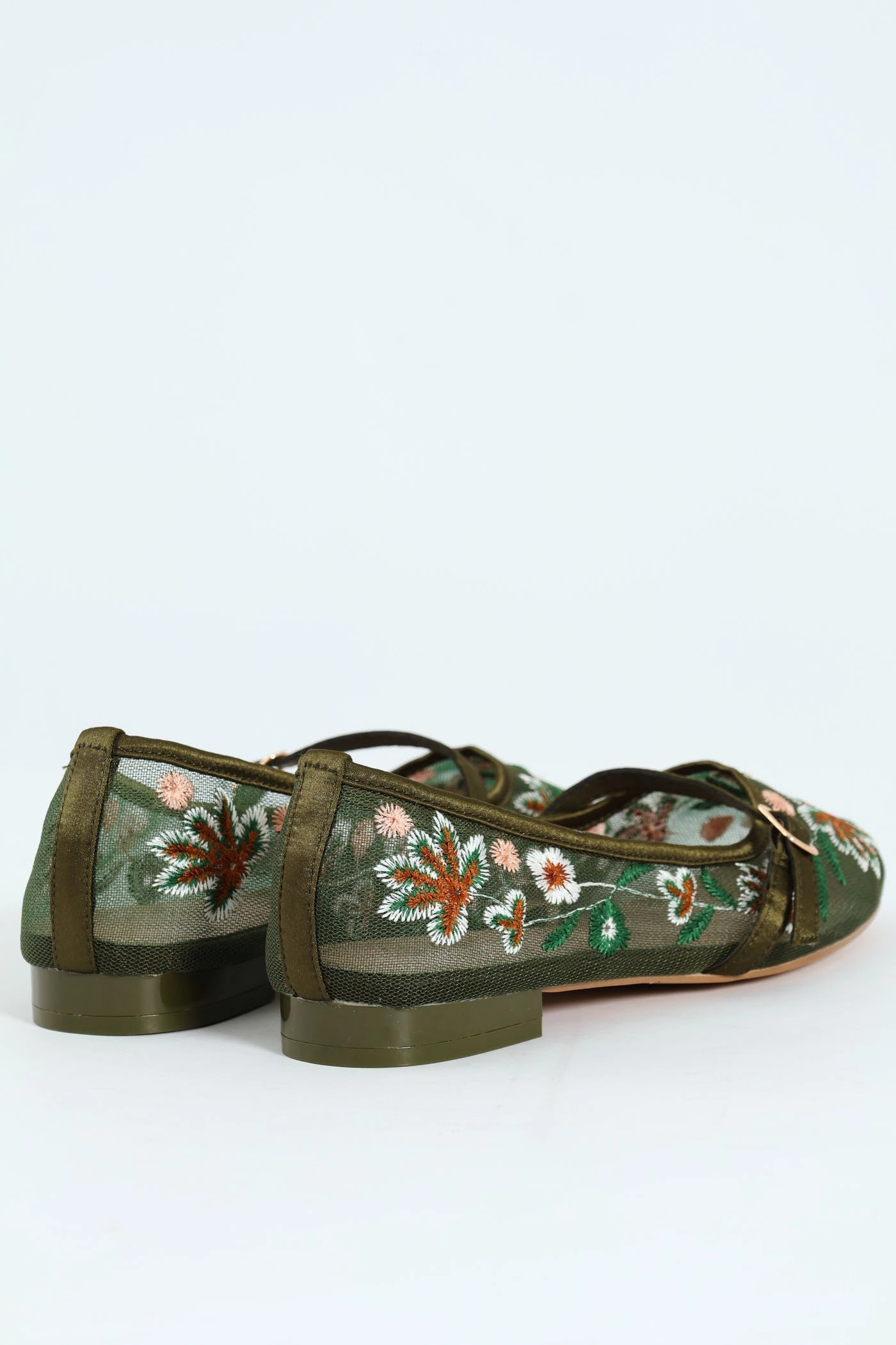 Embroidered Mesh Mary Jane Pump - Olive
