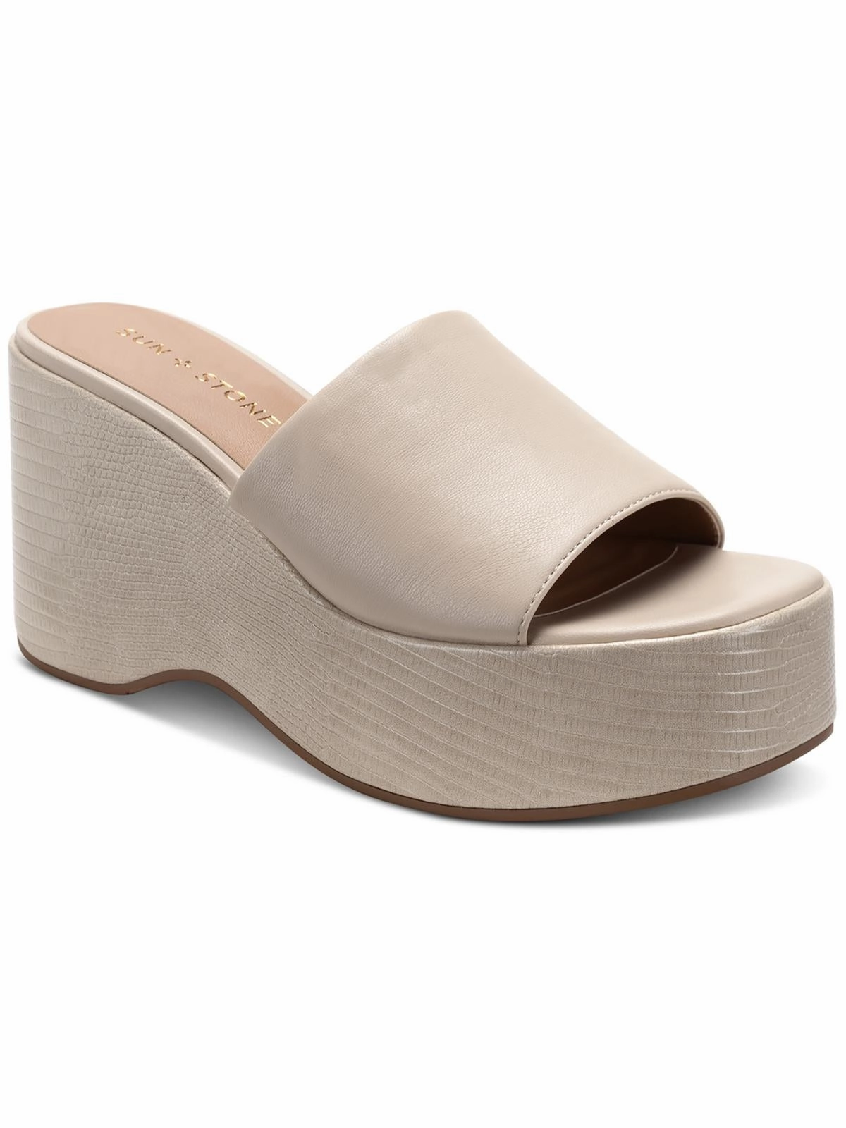 Finleighh Womens Faux Leather Slip On Wedge Sandals