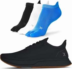 FLUX FOOTWEAR Adapt Bundle  Womens Zero-Drop Running Shoes with Knit Upper & UltraFlex Midsole   3-Pack Medium No-Show Toe Socks  Lightweight, Breathable, and Versatile  Black/Gum RN - W12/M10.5