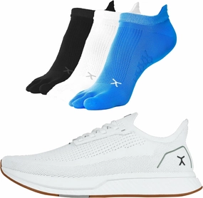 FLUX FOOTWEAR Adapt Bundle  Womens Zero-Drop Running Shoes with Knit Upper & UltraFlex Midsole   3-Pack Medium No-Show Toe Socks  Lightweight, Breathable, and Versatile  White/Gum RN - W12.5/M11