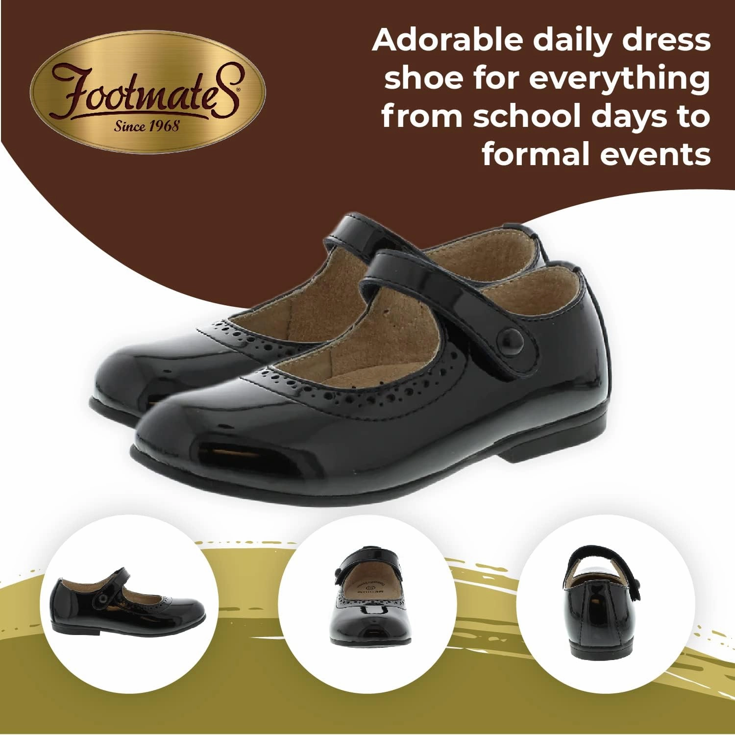 FOOTMATES Emma Patent Leather Mary Jane Girls Party Dress Shoes with Custom-Fit Insoles, Hard Bottom, Slip-Resistant Non-Marking Outsoles - for Toddlers and Little Kids, Ages 1-8