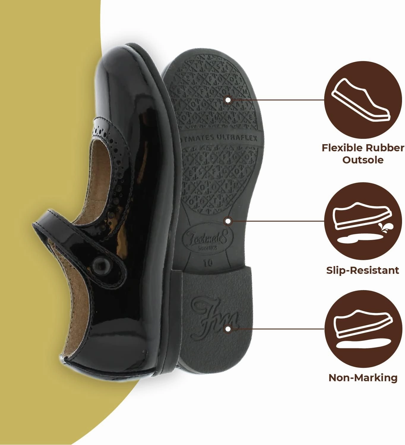 FOOTMATES Emma Patent Leather Mary Jane Girls Party Dress Shoes with Custom-Fit Insoles, Hard Bottom, Slip-Resistant Non-Marking Outsoles - for Toddlers and Little Kids, Ages 1-8