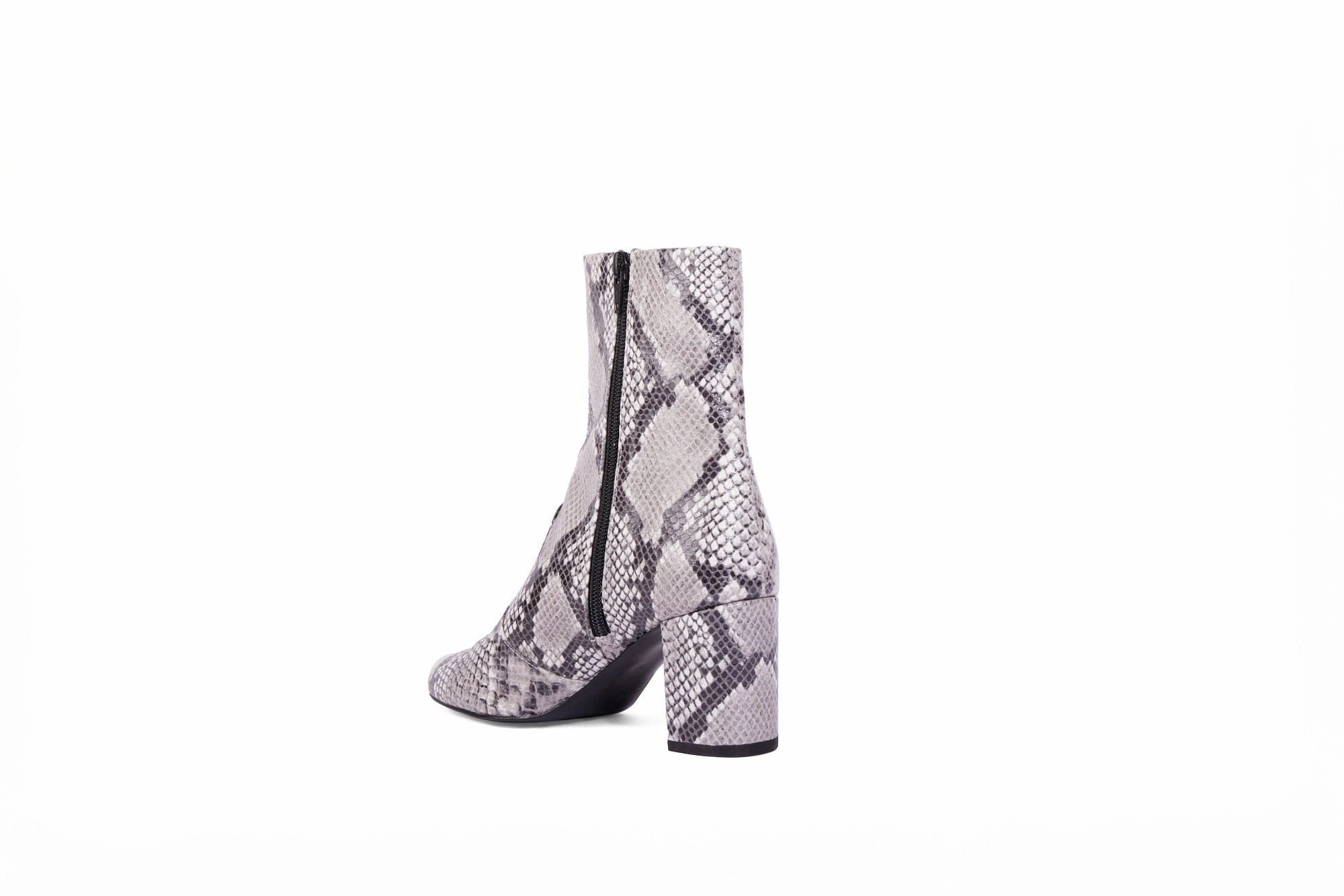 Gaby Vegan Leather Heeled Boots | Python Silver