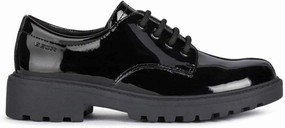 Geox Girl's Junior Casey Lace School Shoes 3.5 Medium Black Patent