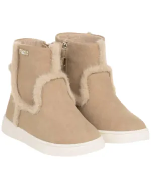 Girl's Faux Fur Detail Booties In Mole