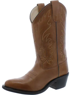 Girls Leather Black Heel Cowboy, Western Boots