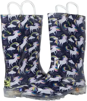 Girl's Light Up Unicorn Rain Boots In Purple
