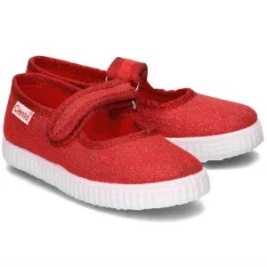 Girl's Mary Jane Flat Shoes In Red Metallic