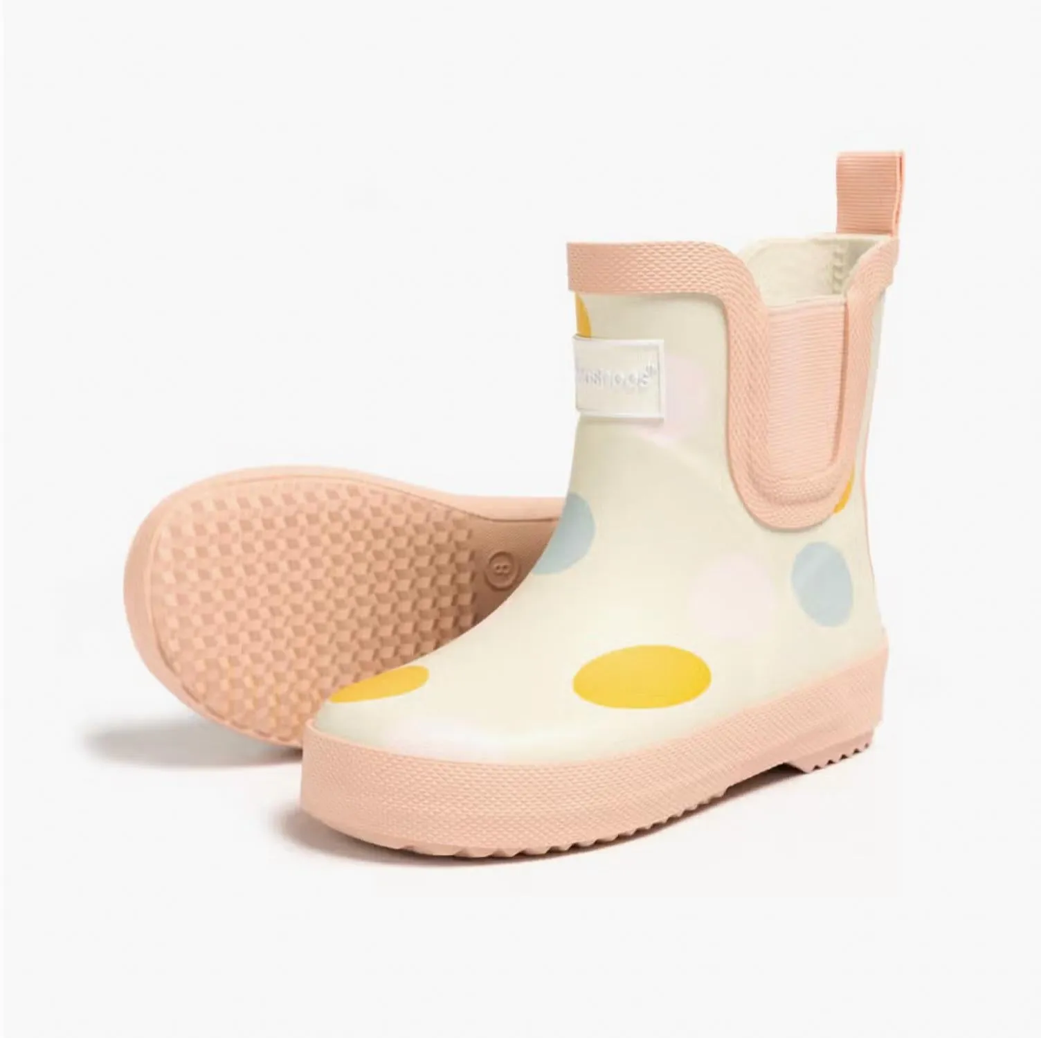 Girl's Rainboots In Cream Gobble Dots