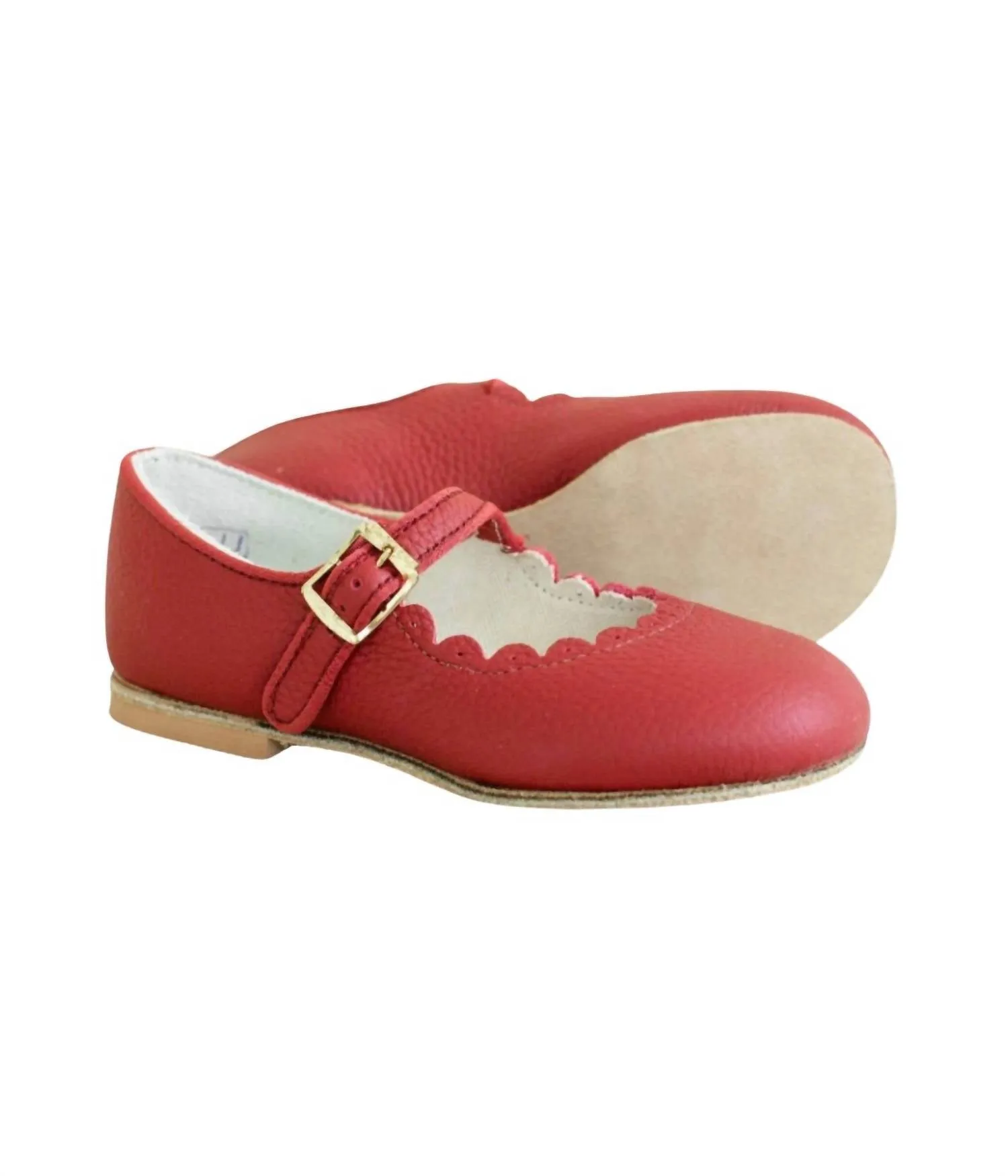 Girls Scalloped Mary Jane Shoes In Burgundy