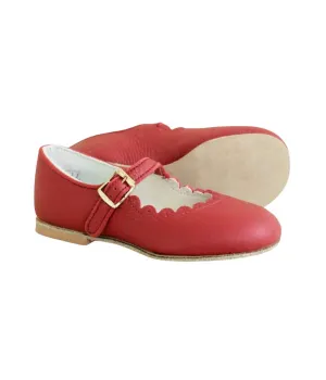 Girls Scalloped Mary Jane Shoes In Burgundy