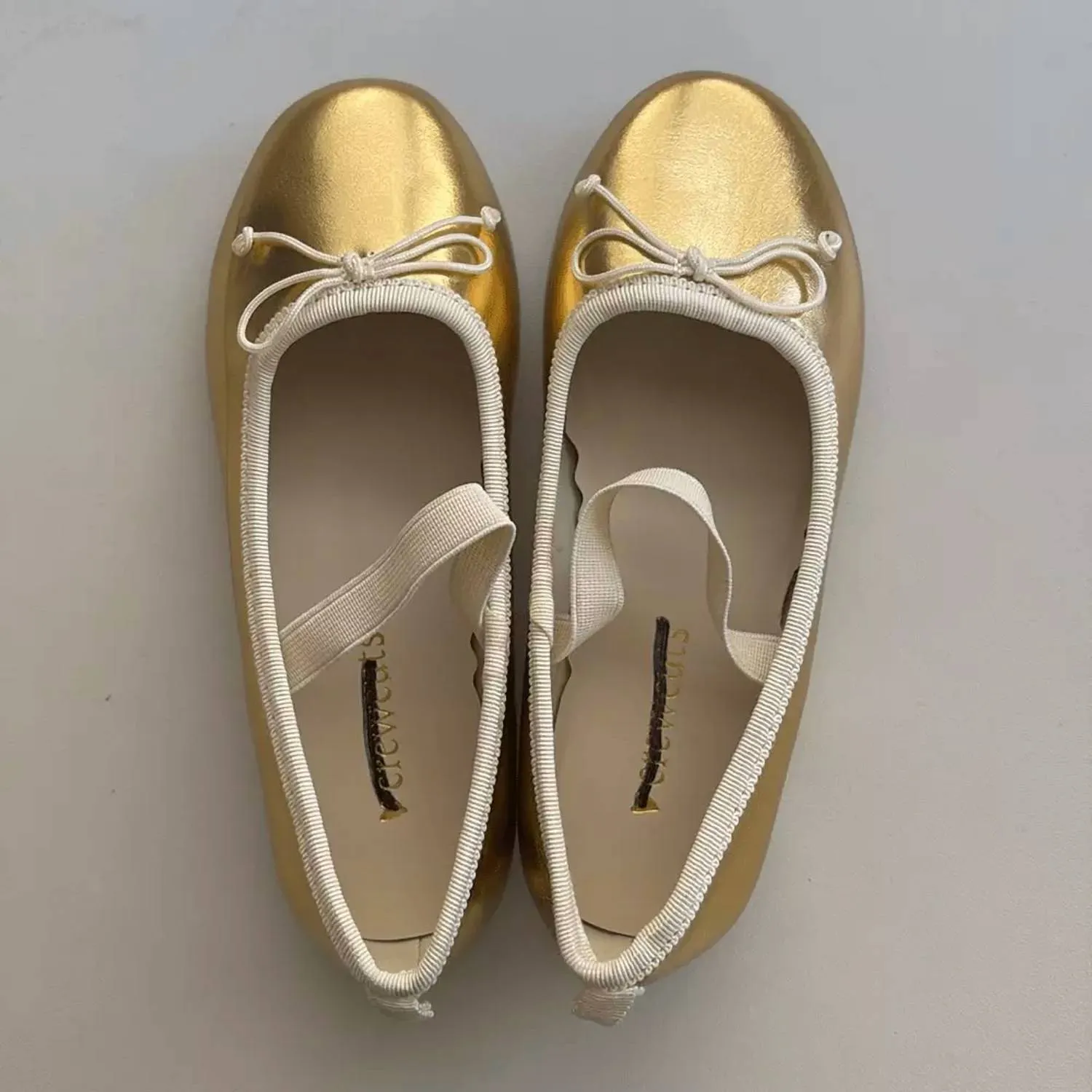 Girls Strappy Ballet Flats In Gold