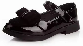 Girls Patent Leather Mary Jane School Shoes, Black, Bow Detail