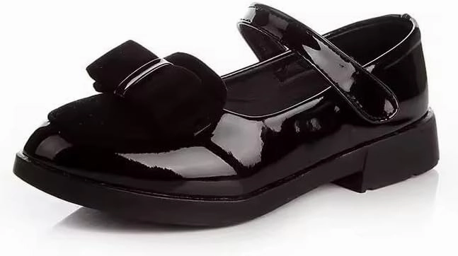 Girls Patent Leather Mary Jane School Shoes, Black, Bow Detail