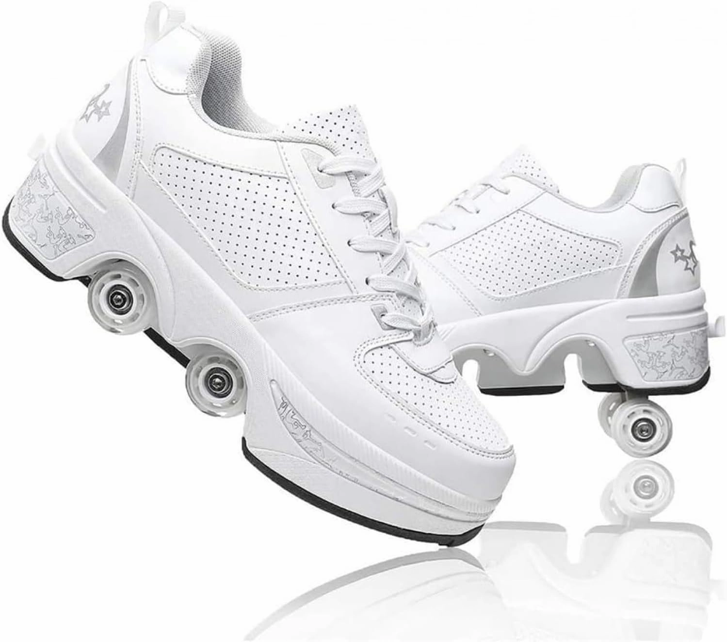 Inline Skate, Sports Shoes with Wheels for Girls Boys,2-in-1 Multi-Purpose Shoes, Adjustable Quad Roller Skate-A||37