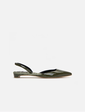 Jackie Vegan Leather Slingback Flats | Green Patent