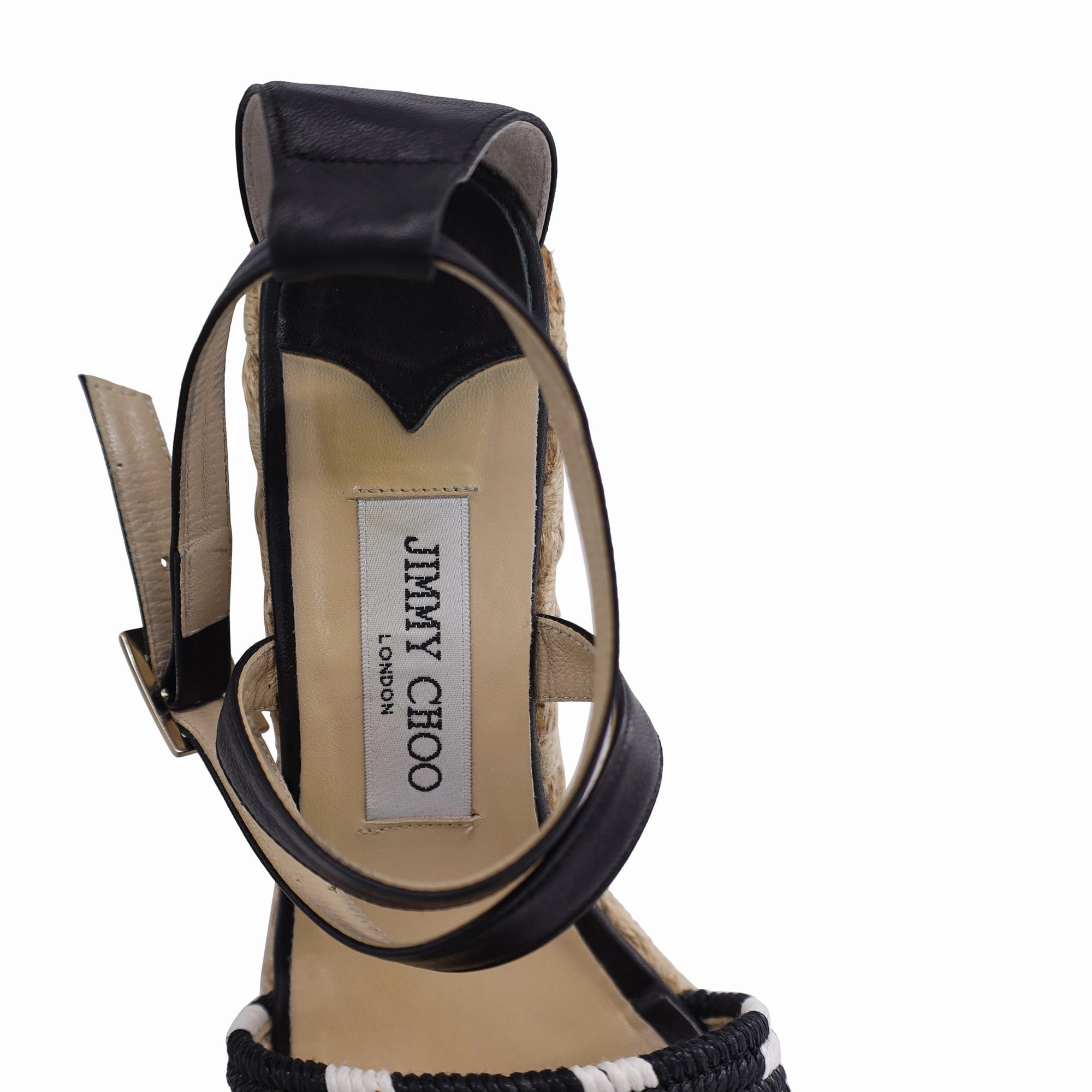 Jimmy Choo Woven Espadrille Wedge Sandals in Black Jute and Leather