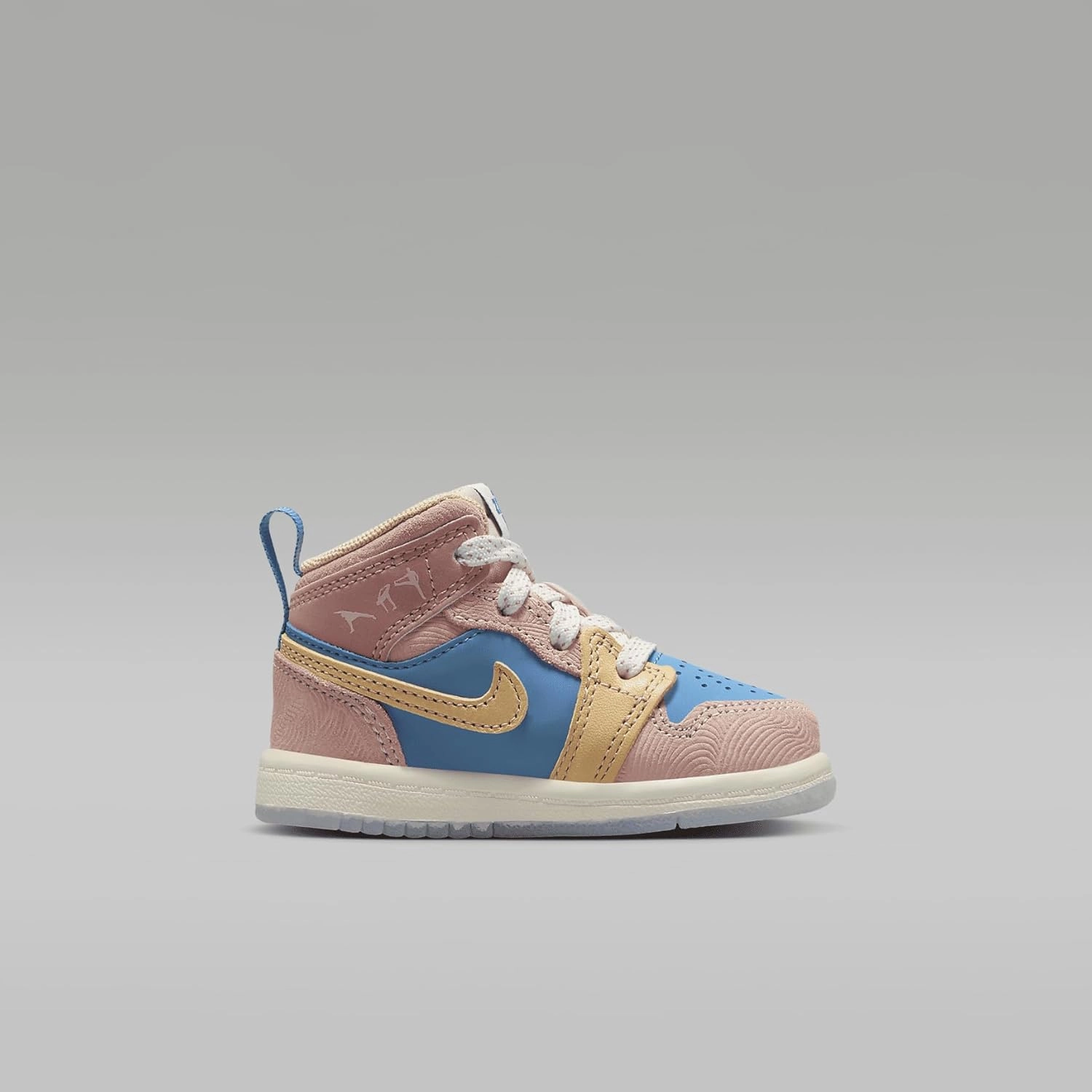 Jordan 1 Mid Sneaker School Baby/Toddler Shoes (Aegean Storm/Hemp-Pink Oxford)