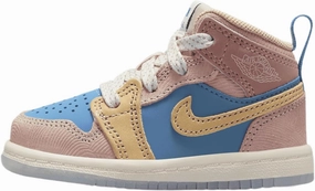 Jordan 1 Mid Sneaker School Baby/Toddler Shoes (Aegean Storm/Hemp-Pink Oxford)