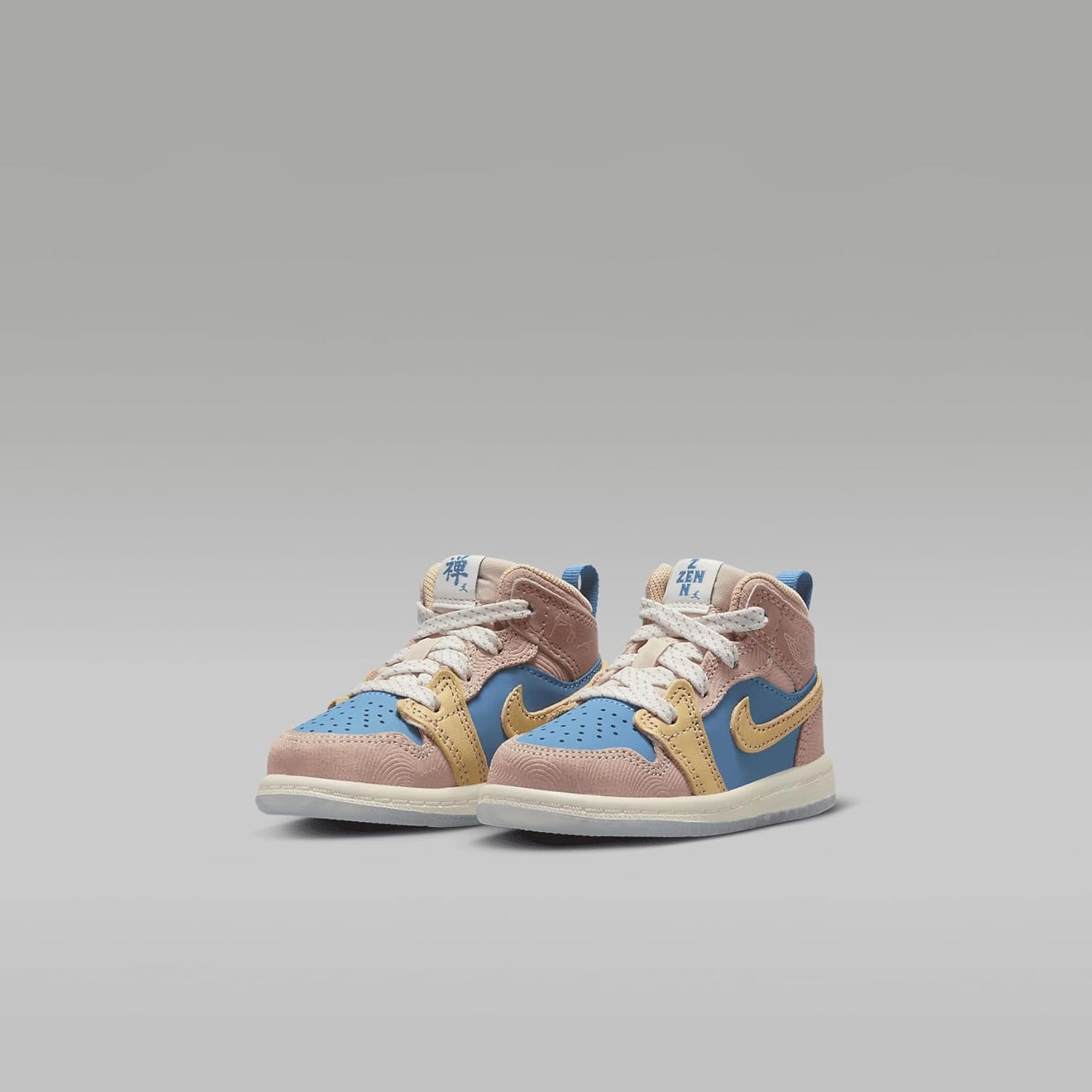 Jordan 1 Mid Sneaker School Baby/Toddler Shoes (Aegean Storm/Hemp-Pink Oxford)