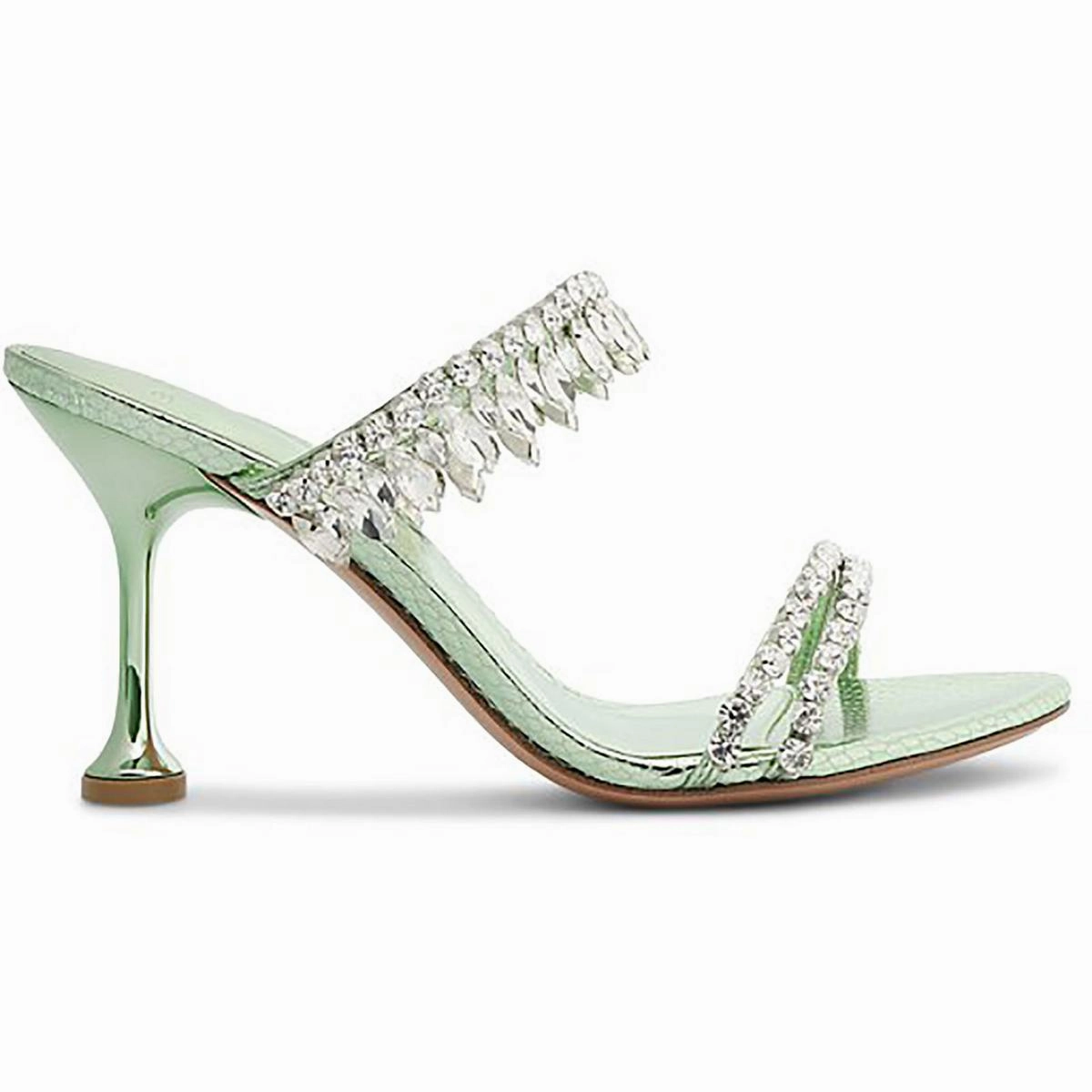 Karina 85 Mint Womens Leather Sole Metallic Print Snake Slide Sandals
