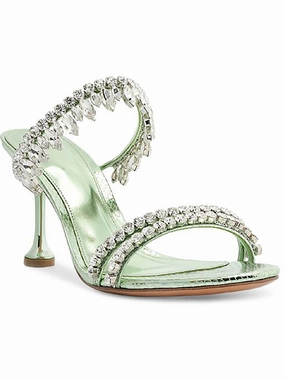Karina 85 Mint Womens Leather Sole Metallic Print Snake Slide Sandals
