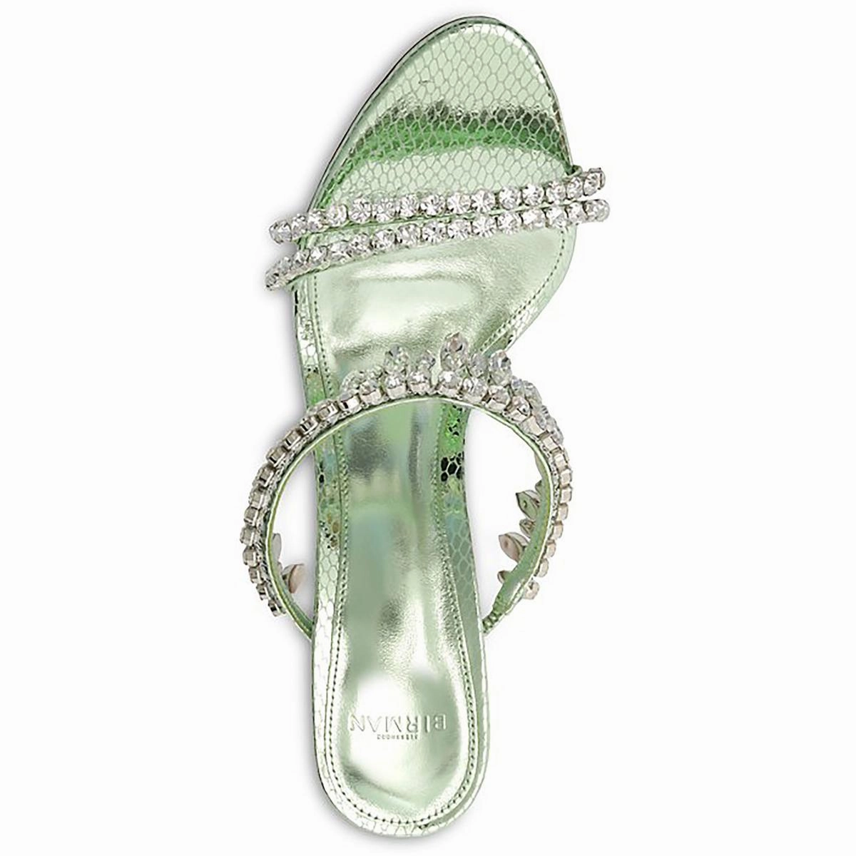 Karina 85 Mint Womens Leather Sole Metallic Print Snake Slide Sandals
