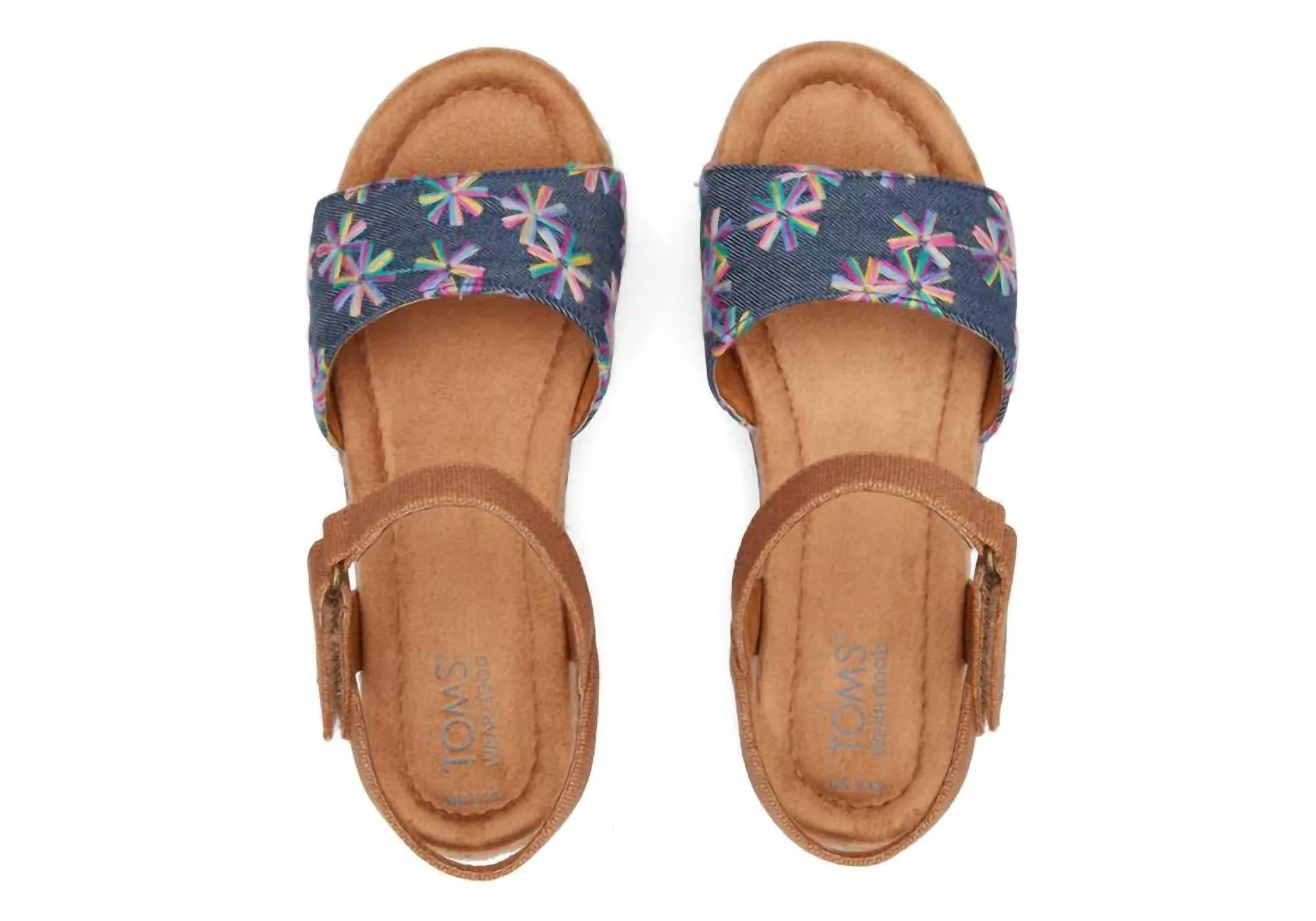 Kids Girls Diana Sandal In Navy Embroidered Floral/canvas