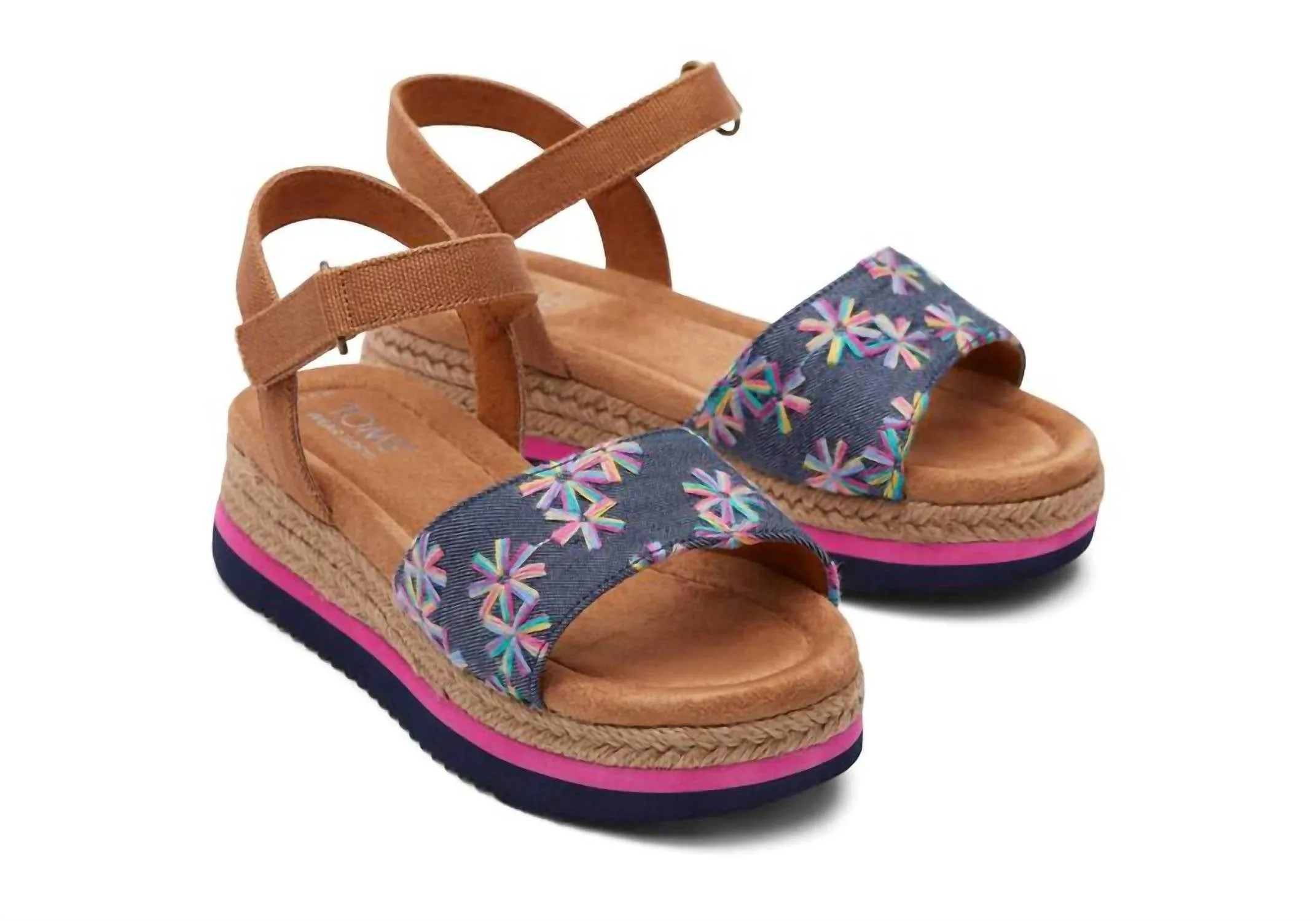 Kids Girls Diana Sandal In Navy Embroidered Floral/canvas