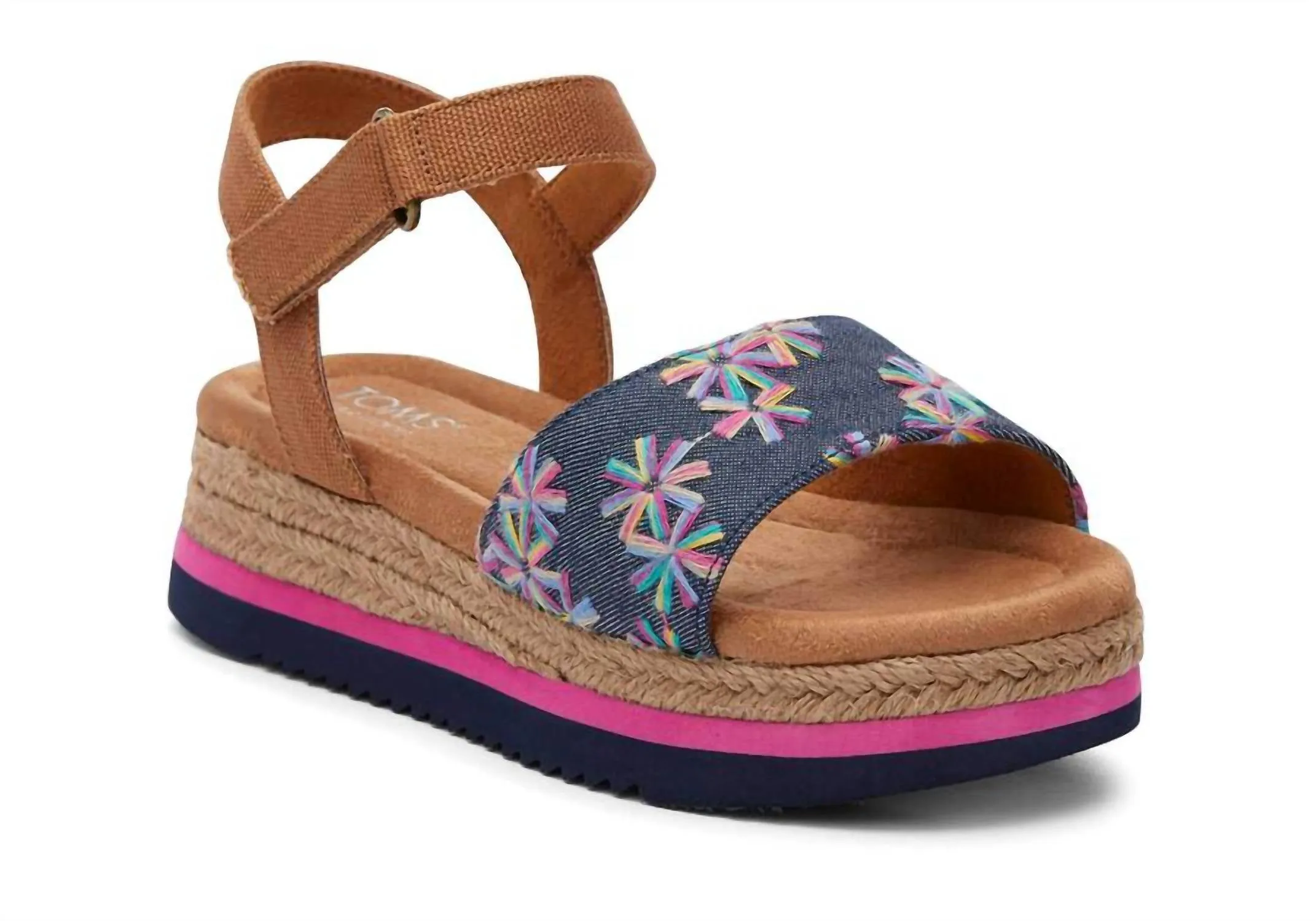Kids Girls Diana Sandal In Navy Embroidered Floral/canvas