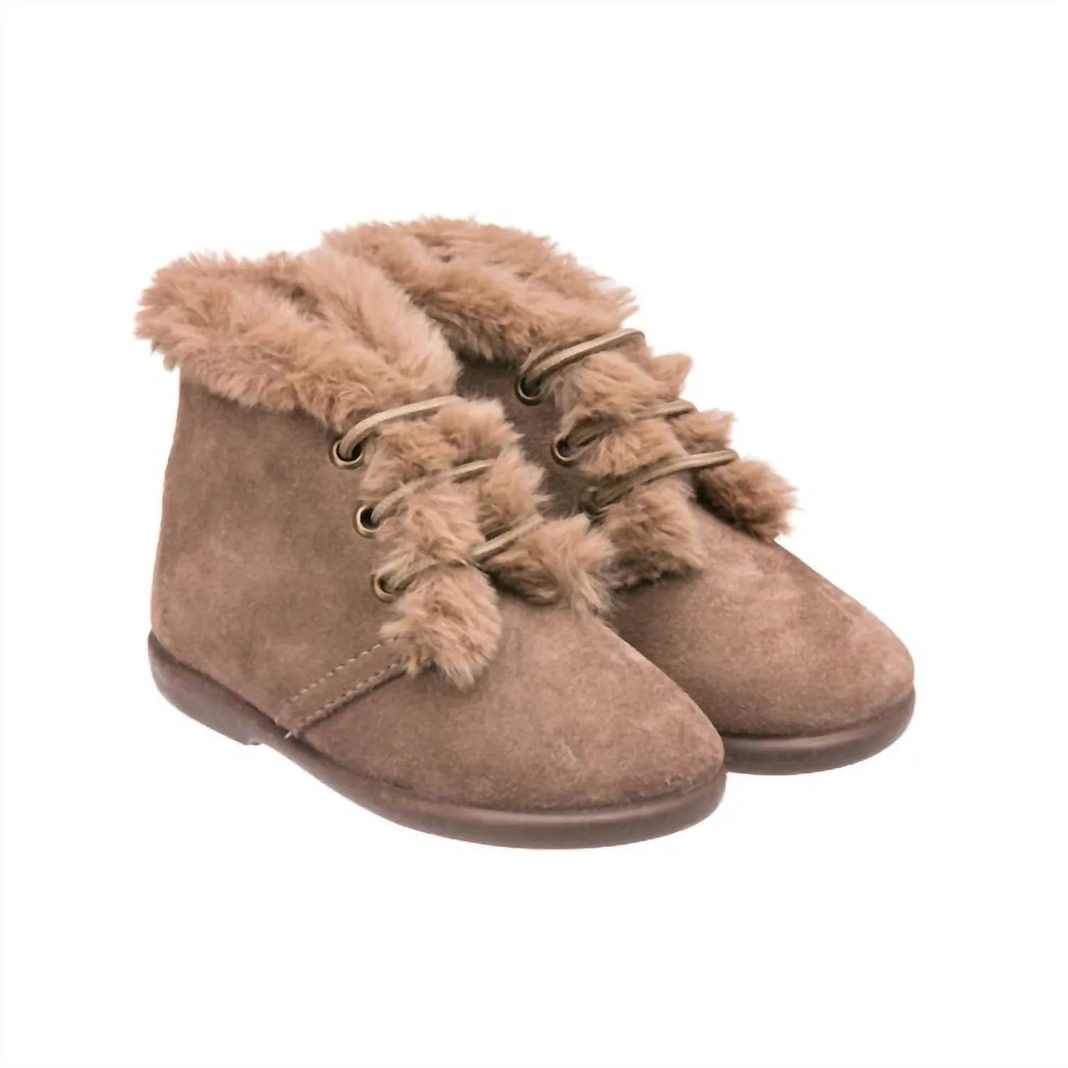 Kid's Teddy Bootie With Laces Suede In Mink
