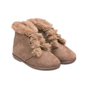 Kid's Teddy Bootie With Laces Suede In Mink